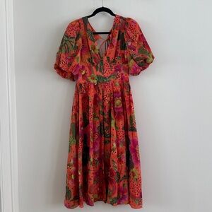 NWT FARM Rio Blooming Garden Orange Midi Dress Small